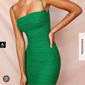 House Of CB Emerald Green “Ella” Ruched Organza Mini Dress